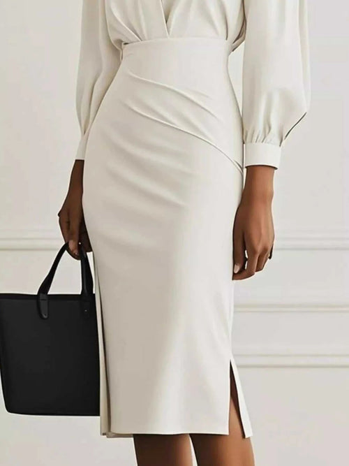 Ruched Midi Shirt Dress with Side Slit - Elegant & Stylish |JSandi - Jsandiclothing.com