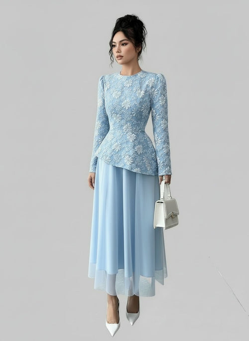 Formal Floral Long Sleeve Tulip Dress Chic & Feminine - Jsandiclothing.com