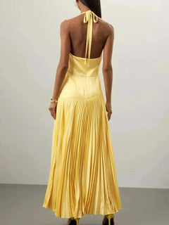Pleated Halter Neck Maxi Dress - Elegant & Stylish| Jsandiclothing - Jsandiclothing.com