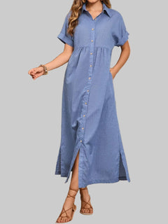 Midi Dress - Slit Collared Neck Style | Chic Look for Every Event - Jsandiclothing.com