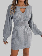 Sweater Dress - Cable - Knit Cutout Round Neck Slit for Women| JSandi - Jsandiclothing.com