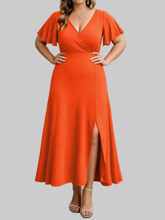 Plus Size Surplice Flutter Sleeve Dress - Jsandiclothing.com