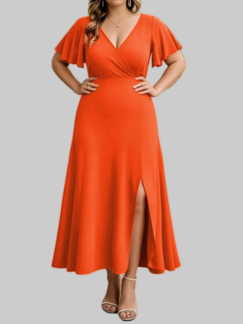 Plus Size Surplice Flutter Sleeve Dress - Jsandiclothing.com