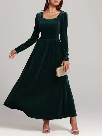 Long Sleeve Dress | Velvet Square Neck Elegant Modern and High Quality - Jsandiclothing.com