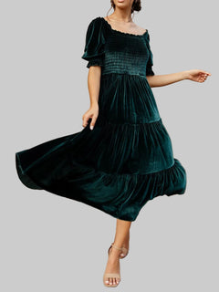 Smocked Half Sleeve Tiered Midi Dress - Elegant & Comfortable Fit - Jsandiclothing.com