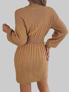 Sweater Dress - Cable - Knit Cutout Round Neck Slit for Women| JSandi - Jsandiclothing.com