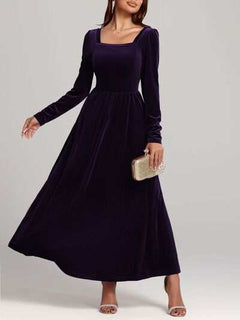 Long Sleeve Dress | Velvet Square Neck Elegant Modern and High Quality - Jsandiclothing.com