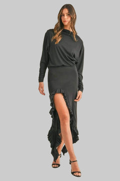 Mable Backless Asymmetric Ruffle Hem Dress - Jsandiclothing.com