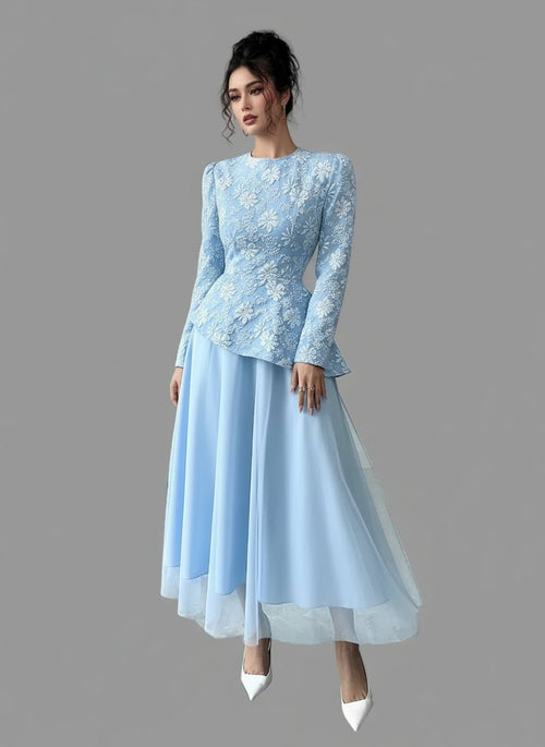 Formal Floral Long Sleeve Tulip Dress Chic & Feminine - Jsandiclothing.com