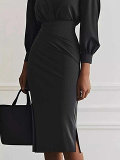 Ruched Midi Shirt Dress with Side Slit - Elegant & Stylish |JSandi - Jsandiclothing.com