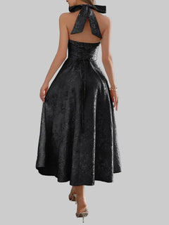 Halter Neck Midi Dress with Pockets - Jsandiclothing.com