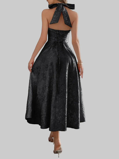 Halter Neck Midi Dress with Pockets - Jsandiclothing.com