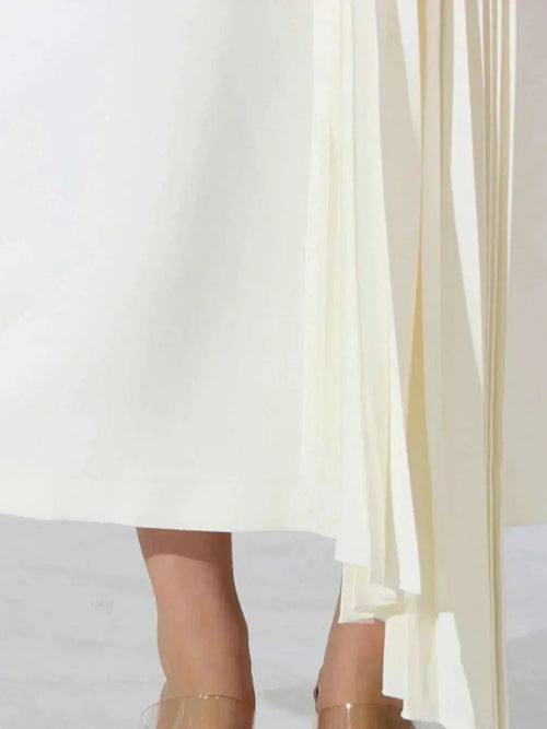 Single Shoulder Pleated Dress - Elegant Ruched Asymmetrical Design - Jsandiclothing.com