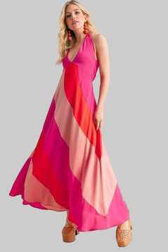 Maxi Dress - Sleeveless Color Block | Bold & Beautiful - Jsandiclothing.com