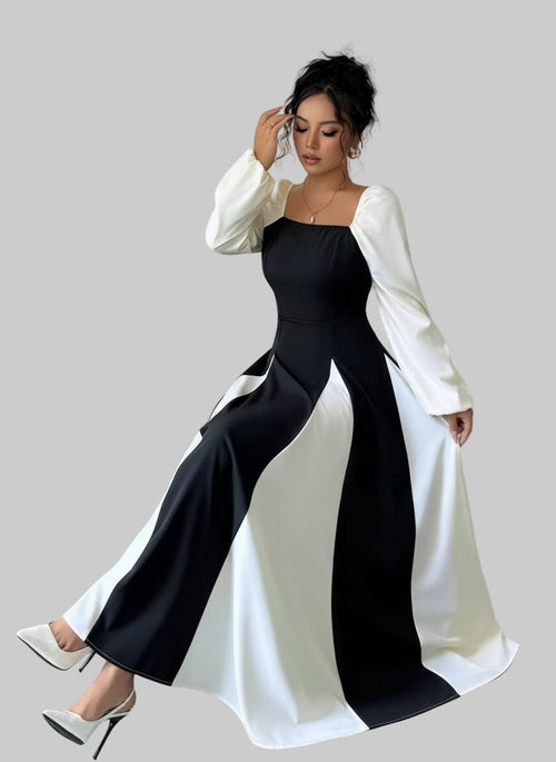 Color Block Square Neck Maxi Dress| JSandiclothing - Jsandiclothing.com