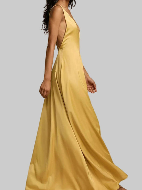 Deep V - Neck Maxi Dress Backless Crisscross Polyester Dress| JSandi - Jsandiclothing.com