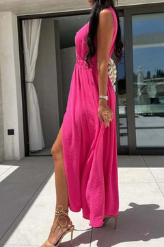 Surplice Sleeveless Slit Maxi Dress - Jsandiclothing.com