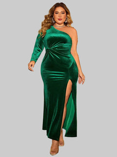 Slit Dress| Honey Plus Size One - Shoulder Twisted| Elegant & Stylish - Jsandiclothing.com