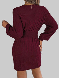 Sweater Dress - Cable - Knit Cutout Round Neck Slit for Women| JSandi - Jsandiclothing.com