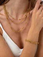 18K Gold - Plated Layered Chain Necklace and Bracelet Jewelry Set - Jsandiclothing.com