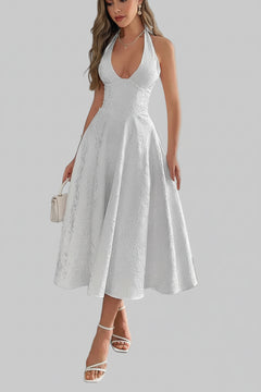 Halter Neck Midi Dress with Pockets - Jsandiclothing.com