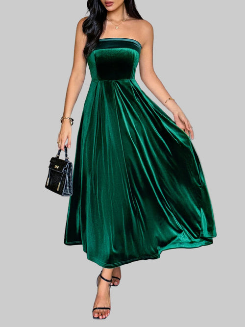 Ruched Tube Midi Dress | Elegant Strapless Style - Jsandiclothing.com