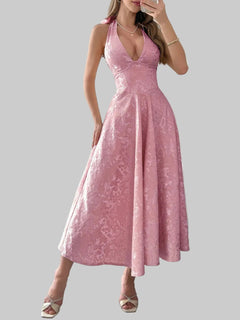 Halter Neck Midi Dress with Pockets - Jsandiclothing.com