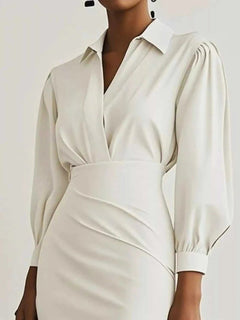 Ruched Midi Shirt Dress with Side Slit - Elegant & Stylish |JSandi - Jsandiclothing.com