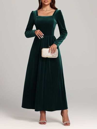 Long Sleeve Dress | Velvet Square Neck Elegant Modern and High Quality - Jsandiclothing.com
