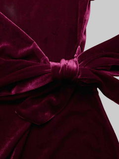 Velvet Dress Slit Round Neck Long Sleeve with Side Tie Detail| JSandi - Jsandiclothing.com