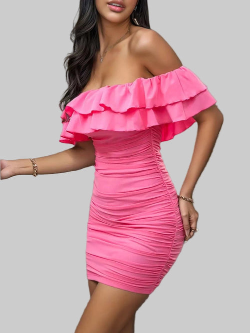 Off - Shoulder Ruffle Bodycon Dress - Stretchy Party Dress | JSandi - Jsandiclothing.com