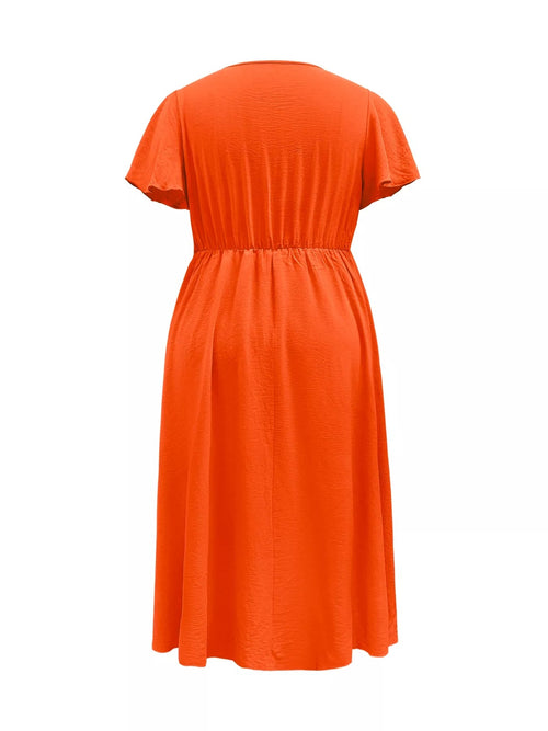 Plus Size Surplice Flutter Sleeve Dress - Jsandiclothing.com