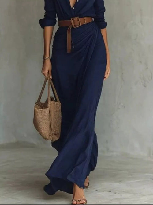 Full Size Ruched Long Sleeve Maxi Dress Plus Size - Jsandiclothing.com