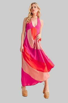 Maxi Dress - Sleeveless Color Block | Bold & Beautiful - Jsandiclothing.com