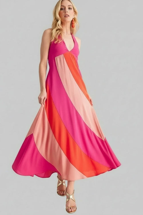 Maxi Dress - Sleeveless Color Block | Bold & Beautiful - Jsandiclothing.com
