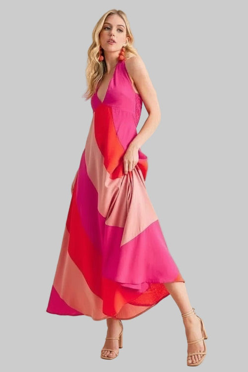 Maxi Dress - Sleeveless Color Block | Bold & Beautiful - Jsandiclothing.com