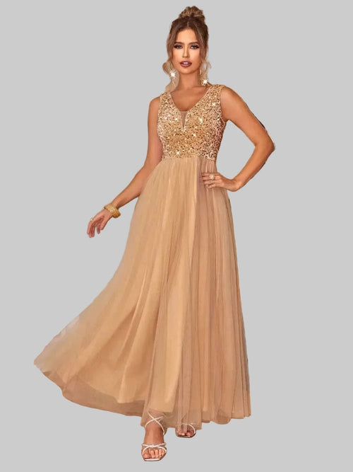 Sequin V - Neck Sleeveless Dress - Jsandiclothing.com