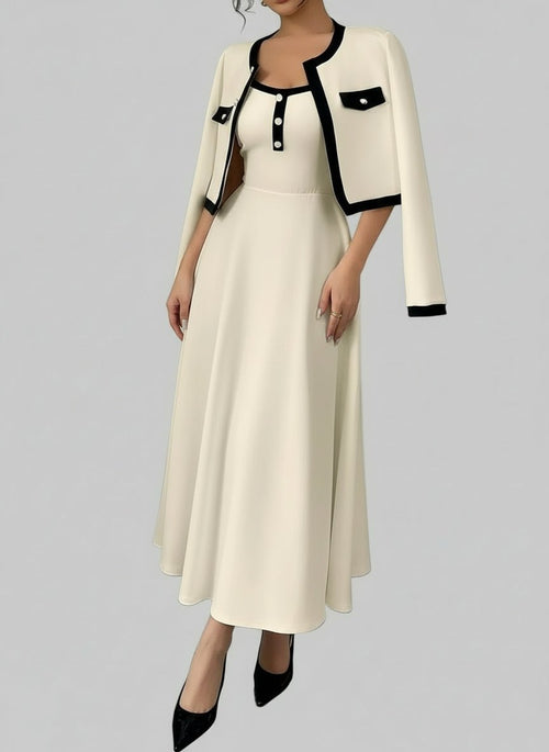 Contrast Trim Maxi Dress & Cropped Cardigan Set| JSandiclothing - Jsandiclothing.com