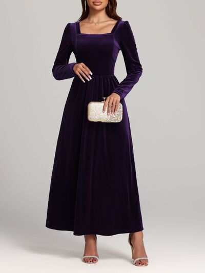 Long Sleeve Dress | Velvet Square Neck Elegant Modern and High Quality - Jsandiclothing.com