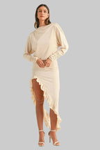 Ruffle Dress - Elegant Backless Asymmetric Hem Dress - Chic& Flattering - Jsandiclothing.com