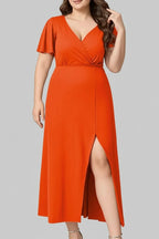 Plus Size Surplice Flutter Sleeve Dress - Jsandiclothing.com