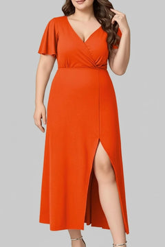 Plus Size Surplice Flutter Sleeve Dress - Jsandiclothing.com