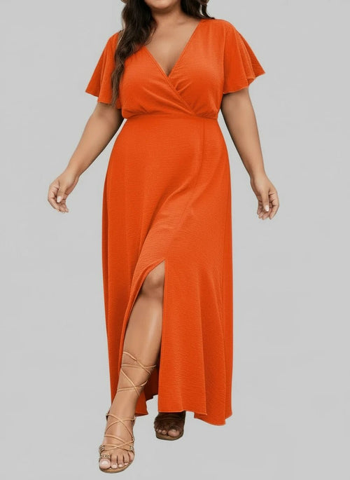 Plus Size Surplice Flutter Sleeve Dress - Jsandiclothing.com