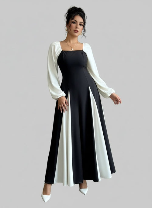 Color Block Square Neck Maxi Dress| JSandiclothing - Jsandiclothing.com