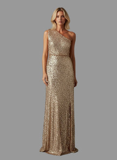 Sequin One - Shoulder Slit Maxi Dress - Elegant Party Gown for Women - Jsandiclothing.com