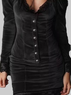 Velvet Lace Trim Bodycon Dress - Elegant Evening Wear |JSandi - Jsandiclothing.com