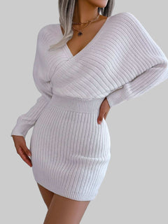 Mini Sweater Dress - Rib - Knit Dolman Sleeve Casual Style for Women!!! - Jsandiclothing.com