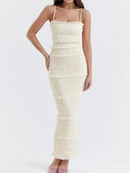 Frill Tiered Textured Maxi Cami Dress - Boho Chic Style | Shop Now!!! - Jsandiclothing.com