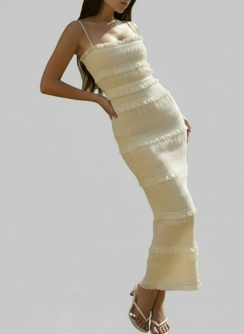 Frill Tiered Textured Maxi Cami Dress - Boho Chic Style | Shop Now!!! - Jsandiclothing.com