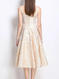 Floral A - Line Sleeveless Midi Dress - Jsandiclothing.com